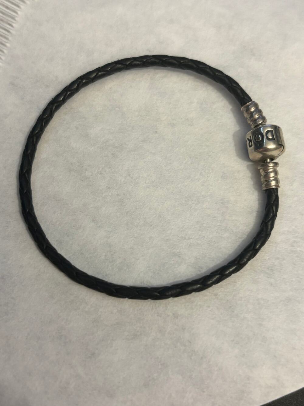 Pandora Black Leather Sterling Silver 925 ALE Charm Bracelet Sz 6.75”